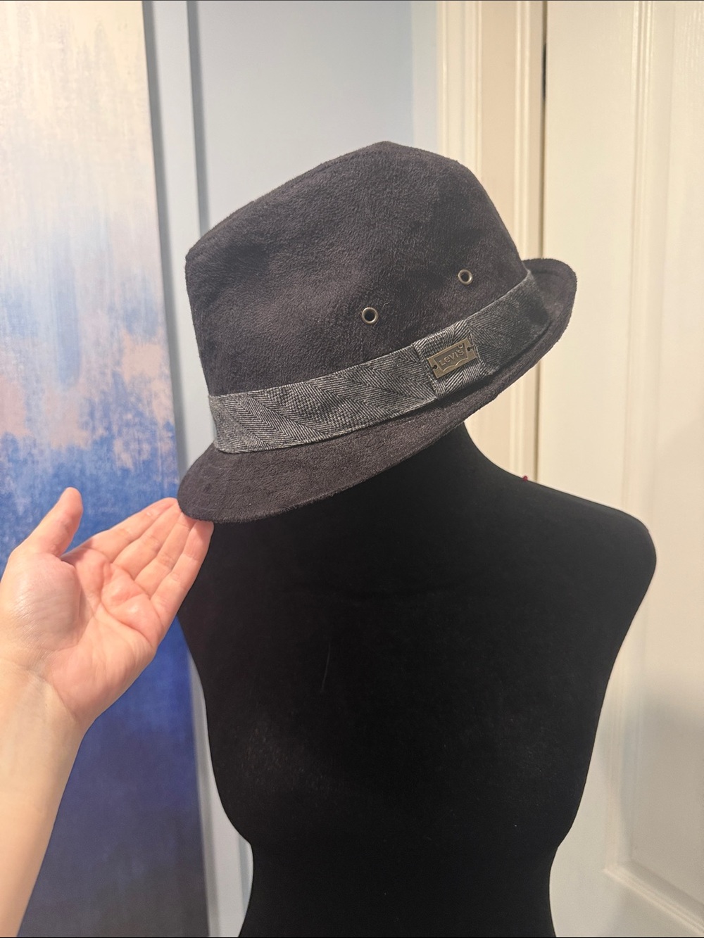 Levi's Black Fedora Hat with Gray Band